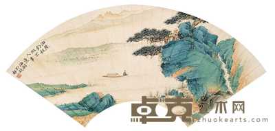 何海霞 淞陵钓艇 扇面 18.5×49.5cm
